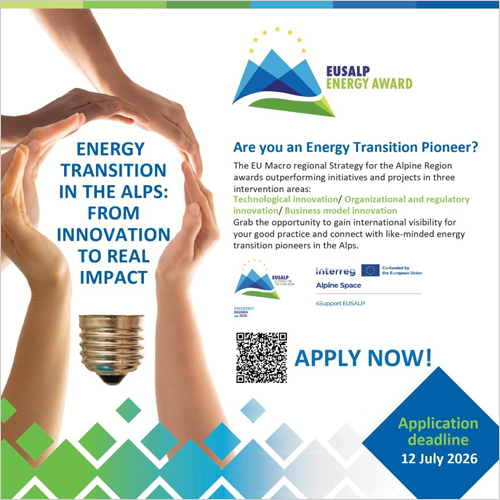 El Premio de Energía EUSALP 2026 busca iniciativas con impacto en electricidad y calefacción en los Alpes