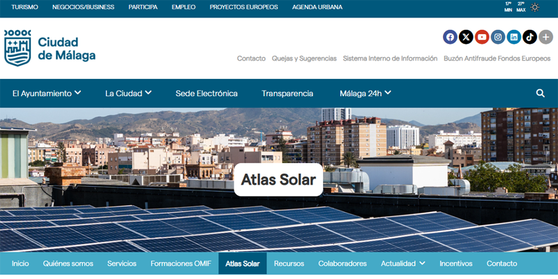 El Atlas Solar de Málaga permite consultar el potencial fotovoltaico de los edificios y el ahorro estimado
