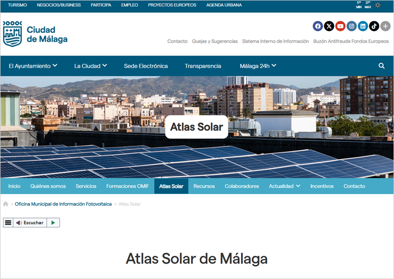 El Atlas Solar de Málaga permite consultar el potencial fotovoltaico de los edificios y el ahorro estimado