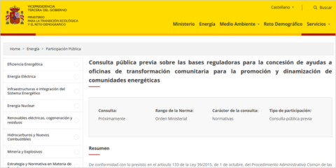Las bases de ayudas a OTC para promover comunidades energéticas se abren a consulta pública