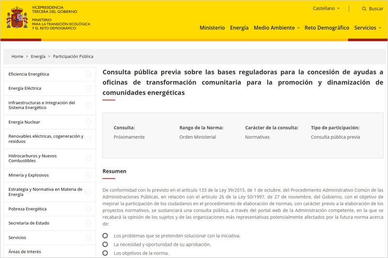 Las bases de ayudas a OTC para promover comunidades energéticas se abren a consulta pública