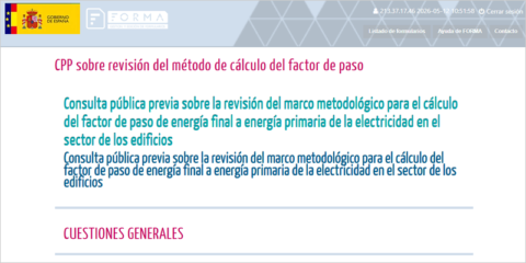 Consulta pública sobre la revisión del cálculo de energía primaria de la electricidad en edificios