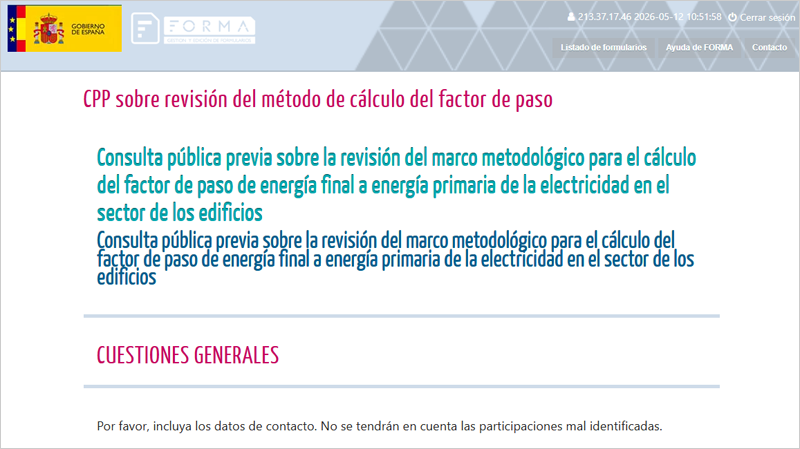 Consulta pública sobre la revisión del cálculo de energía primaria de la electricidad en edificios
