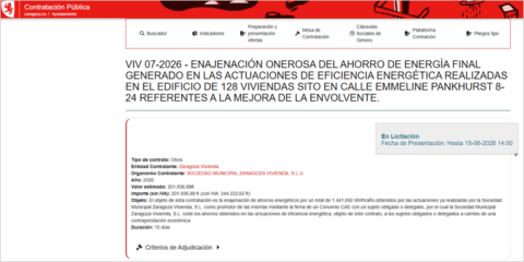 La licitación del ahorro energético de un edificio generará 202.000 euros al Ayuntamiento de Zaragoza