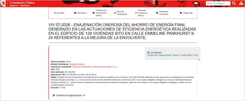El CAE generado por actuaciones en edificios municipales aportará 202.000 euros al Ayuntamiento de Zaragoza