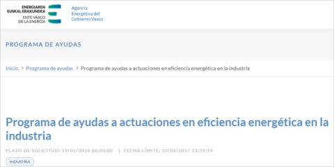 Nuevo programa de ayudas para impulsar la eficiencia energética industrial en Euskadi