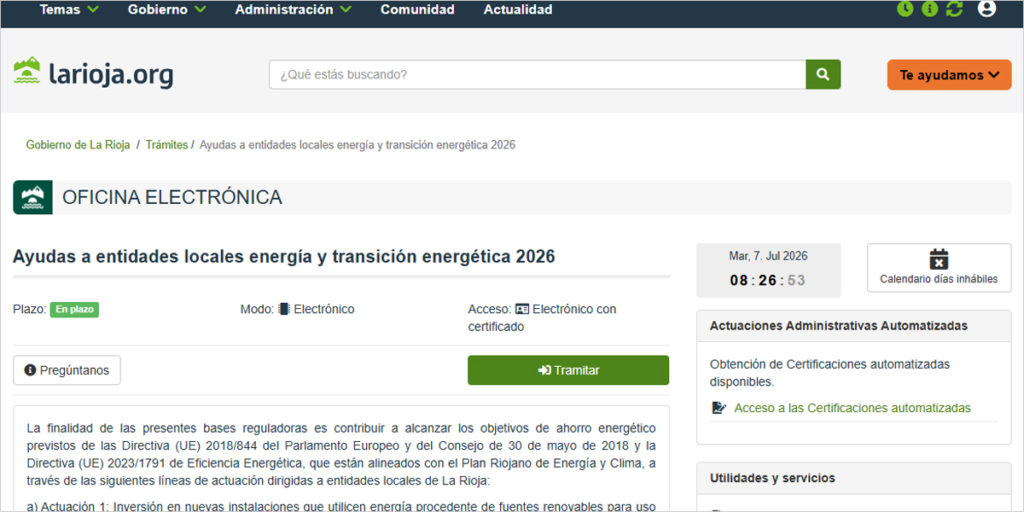 Ayudas a entidades locales de La Rioja para mejorar infraestructuras eléctricas y proyectos de renovables
