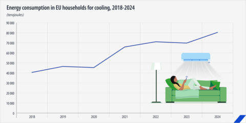 El consumo de energía para refrigeración en los hogares de la UE se duplicó entre 2018 y 2024