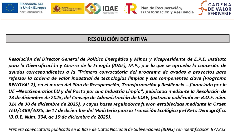 Un total de 40 proyectos de producción de tecnologías limpias reciben más de 162 millones de euros en ayudas