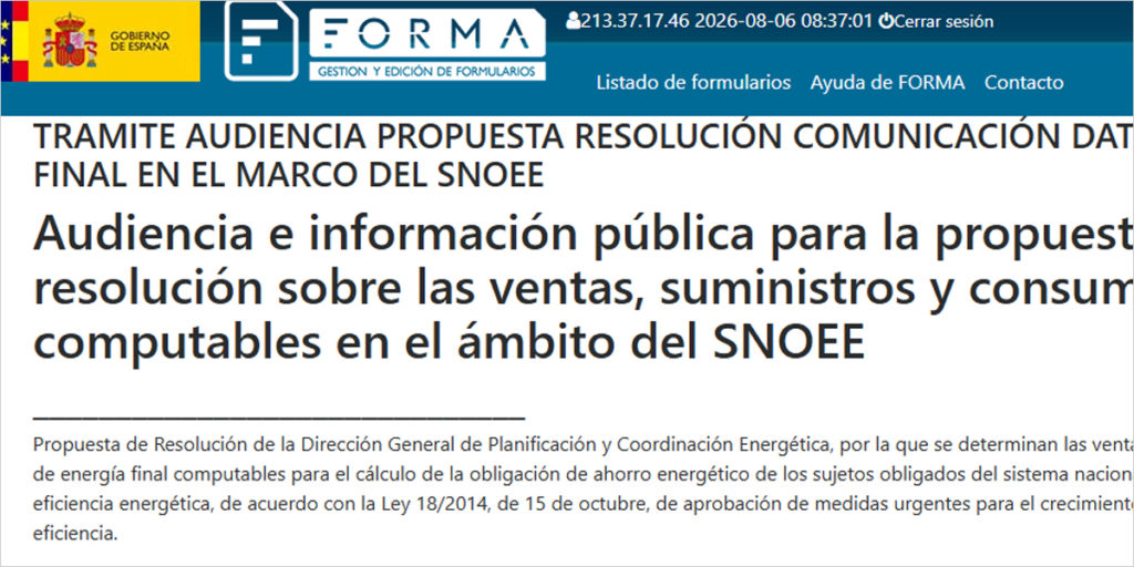 A audiencia pública la metodología de cálculo de las obligaciones de ahorro energético del SNOEE