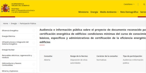 El documento que fijará la formación mínima en certificación energética está abierto a audiencia pública