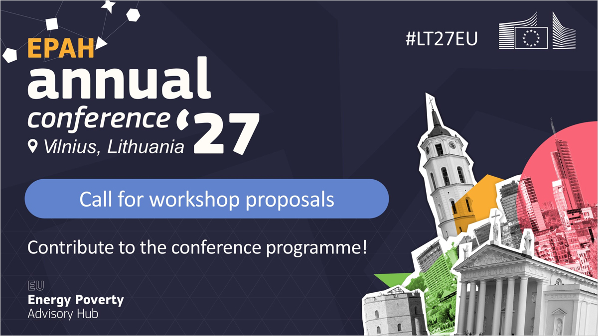 Imagen de apoyo sobre la Conferencia Anual EPAH 2027 y la convocatoria de talleres sobre pobreza energética.