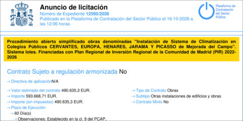 La instalación de sistemas de climatización en cinco colegios de Mejorada del Campo sale a licitación