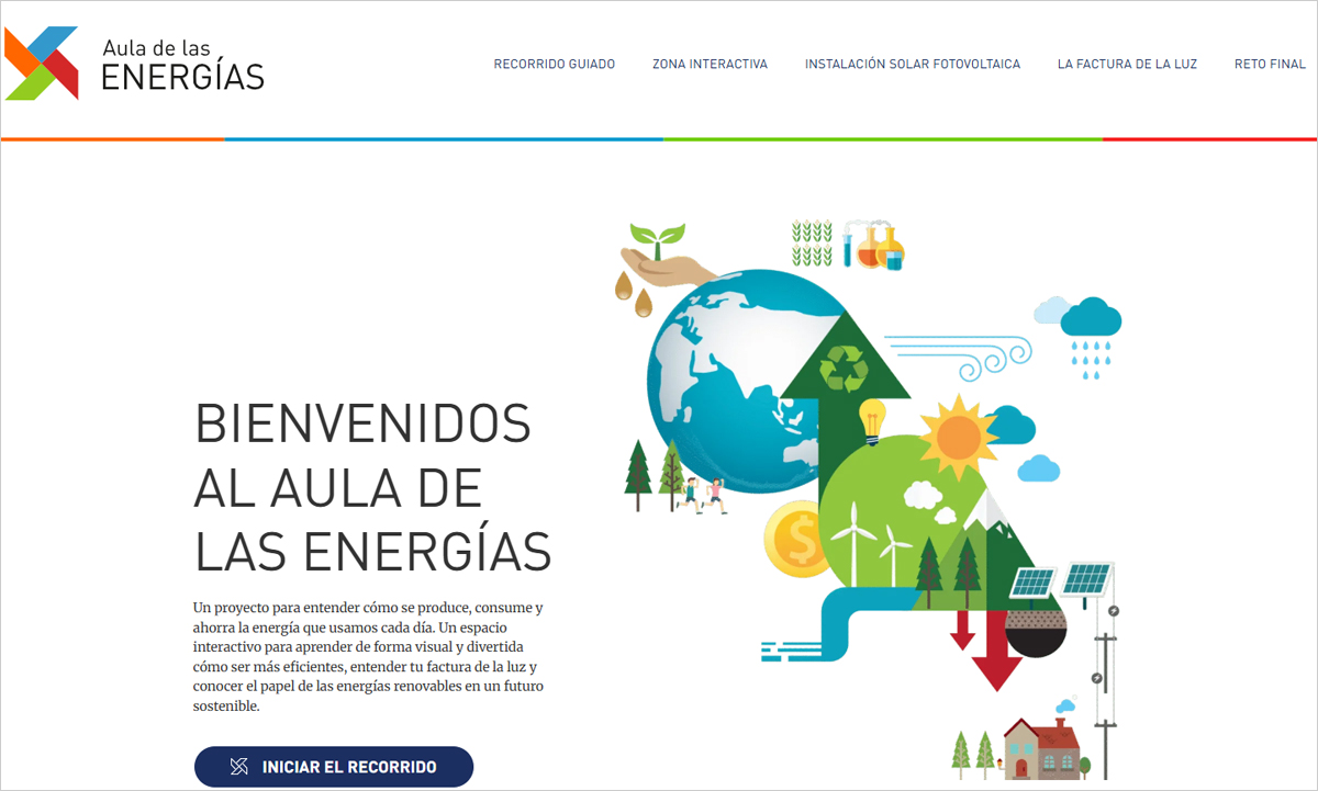 Página web interactiva Aula de las Energías de Salamanca sobre ahorro energético, autoconsumo solar y factura eléctrica.